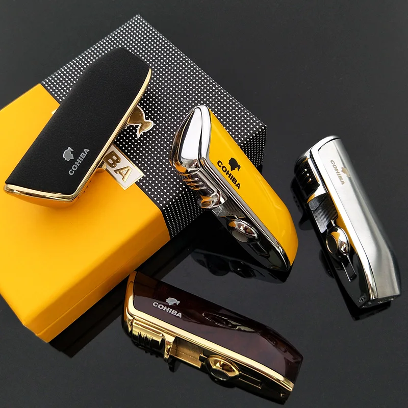 COHIBA Металл 3 струя пламени Зажигалка сигарета легче, чем газ-бутан зажигалка, с сигары Дырокол