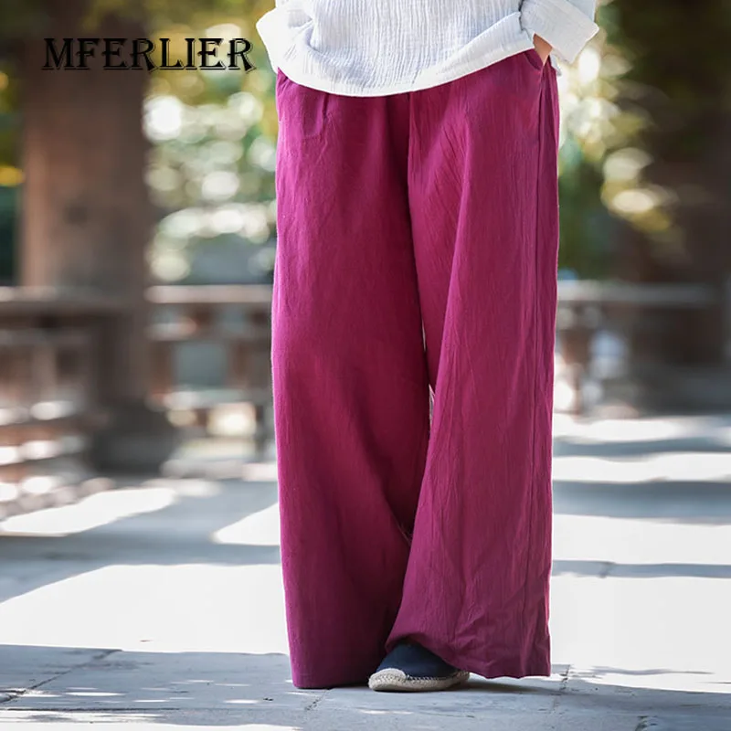 Летние брюки женские 2017 свободные повседневные широкие однотонные полная длина