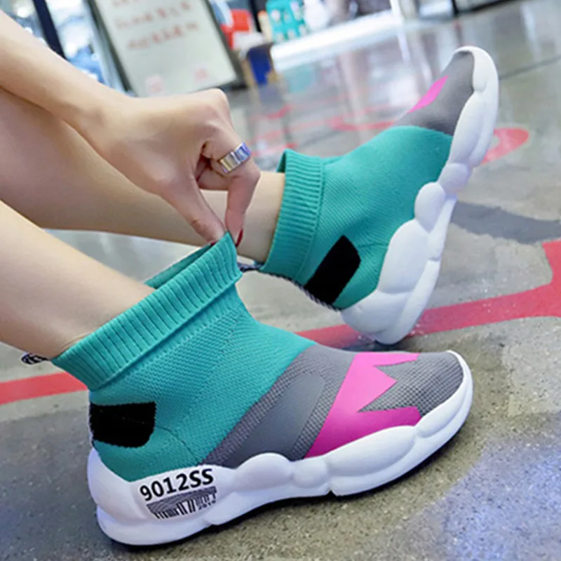 Женская обувь на плоской подошве трикотажное платье без шнуровки платформе