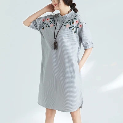 

CHUNLI Large size L XL 2019 Women`s Soft Linen Fit Summer Dress