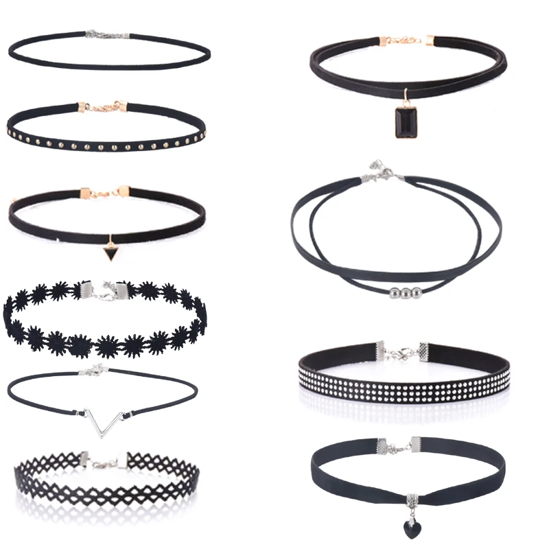 Готическая Лолита панк ожерелье чокер с треугольником черный бархат стимпанк