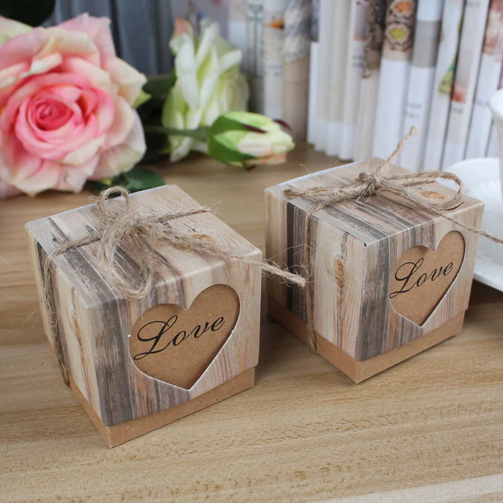 100 шт конфетная коробка Свадебные сердца в любви деревенский крафт искусственная