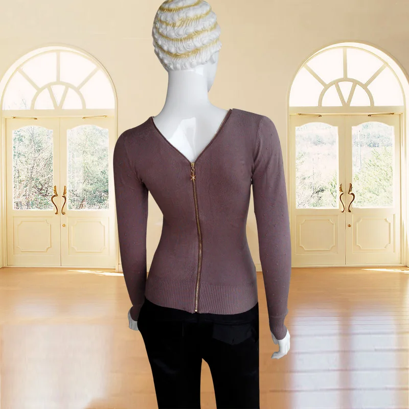 Женский свитер с двойной молнией кашемировый вязаный пуловер длинными рукавами