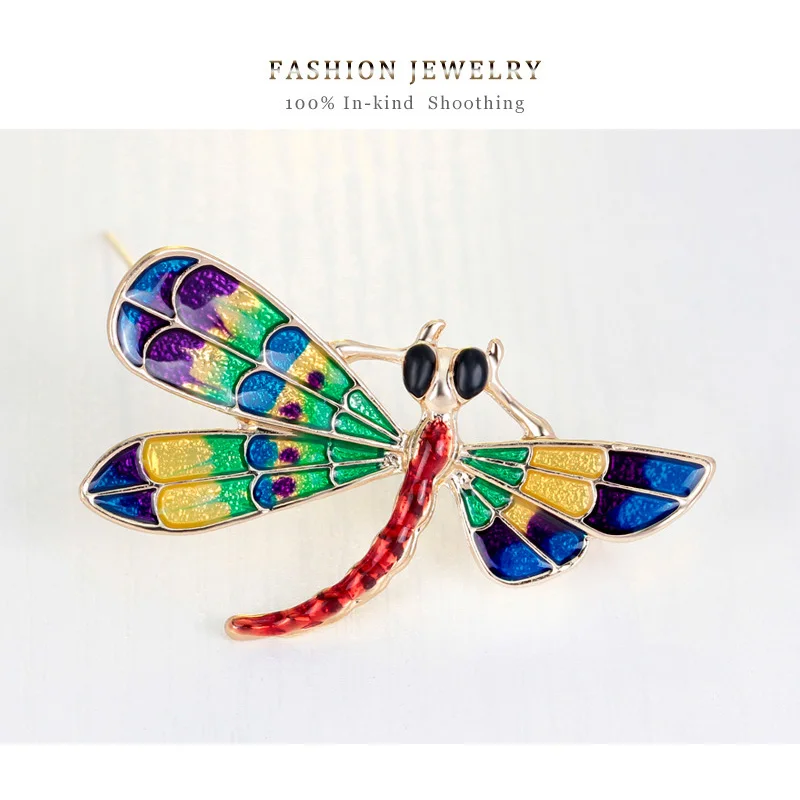 Женская Брошь в виде стрекозы Золотая брошь с синей эмалью 1 шт.|brooches for women|gold