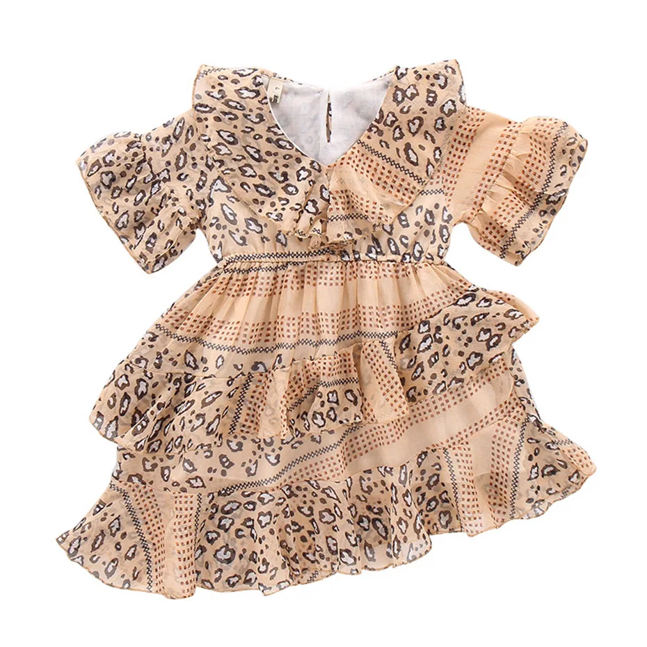 Летние платья для девочек детские с леопардовым принтом богемное платье Одежда