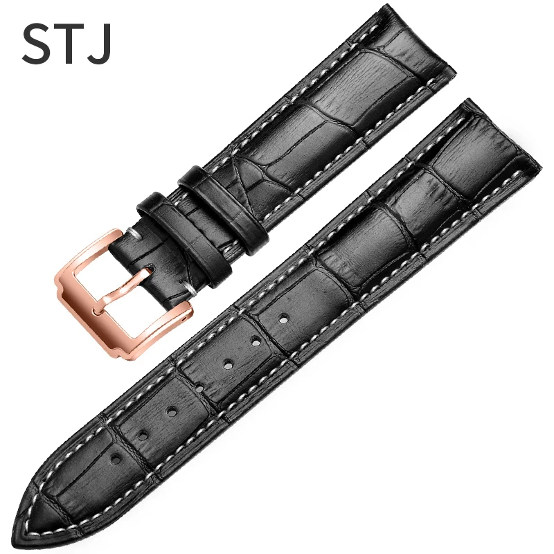 Rose Black-X Ремешок для часов STJ из телячьей кожи 18 мм, 19 мм, 20 мм, 21 мм, 22 мм, 24 мм, для женщин и мужчин, ремешок для часов Tissot Seiko, аксессуары, браслет - Цвет ремешка: Rose Black-X