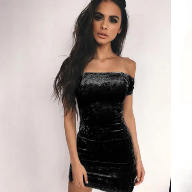 Женское бархатное мини платье без бретелек с открытыми плечами|vestido off|dress vestidosmini