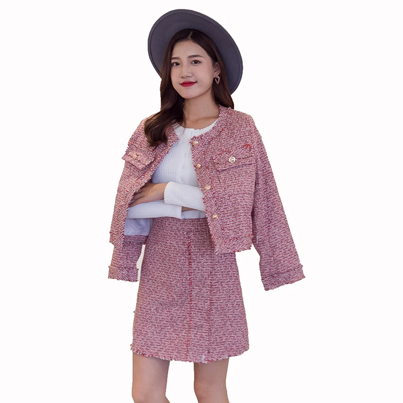 Female Tweed suits Women's Set New Vintage Elegant Temperament OL Package hip skirt Sexy Skirt |