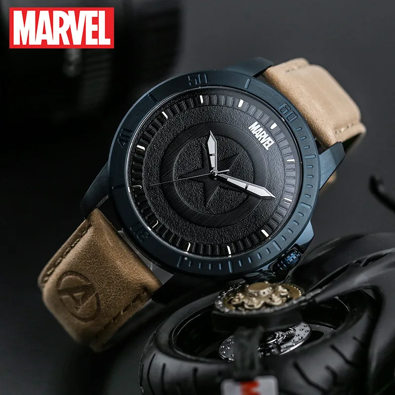 Disney Oofficial Marvel Мстители Капитан Америка в виде ракушки для мужчин кварцевые часы кожаный ремешок мужской роскошный M-9025 Relogio Masculino