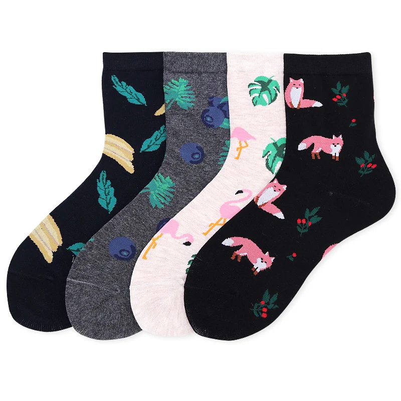 Распродажа, милые женские хлопковые носки с милым рисунком, Calcetines, животные/кактусы, растения, принт фламинго, жаккардовые корейские кактусы, забавные