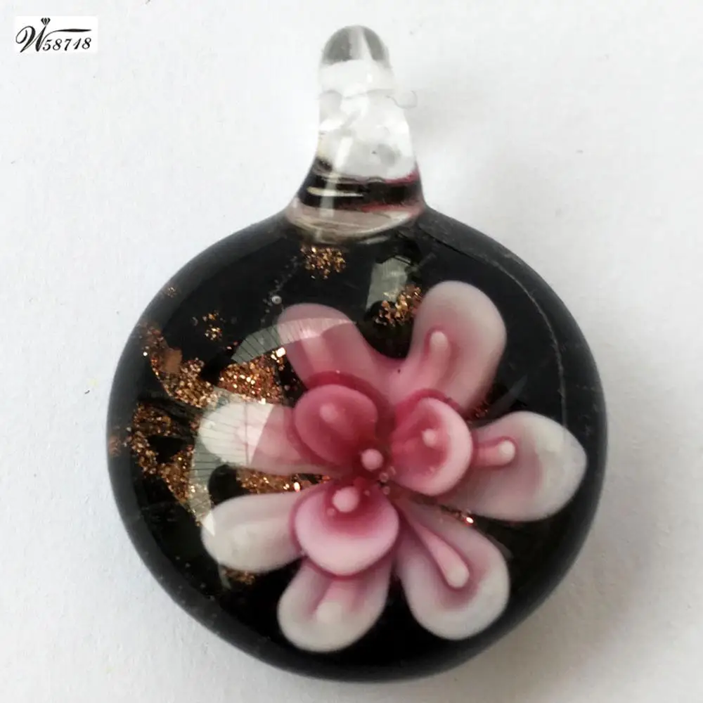 Бесплатная доставка Модные украшения Lampwork Стекло круглый кулон цветок из бисера