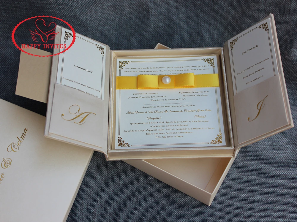 Free Shipping for Some Countries! HI2020 Luxury Silk Invitation Box with Gold Foiling | Дом и сад