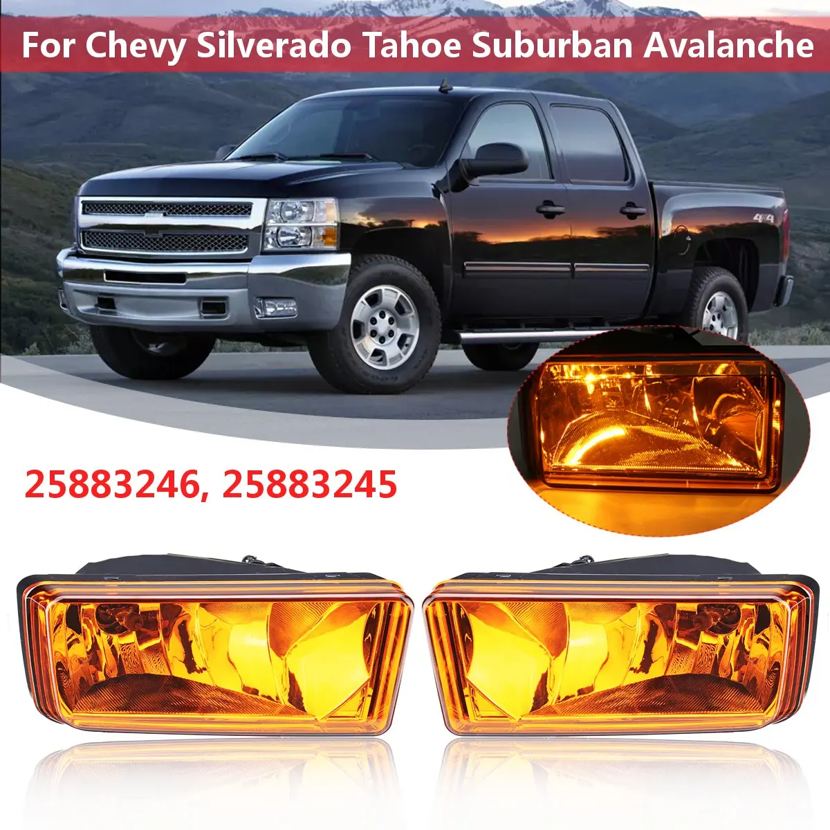 Amber Пара для 2007-2013 Chevy Silverado Tahoe бампер передний левый правый 12V Противотуманные фары w/880 галогенные Blubs 25883246,25883245 - Цвет: Amber