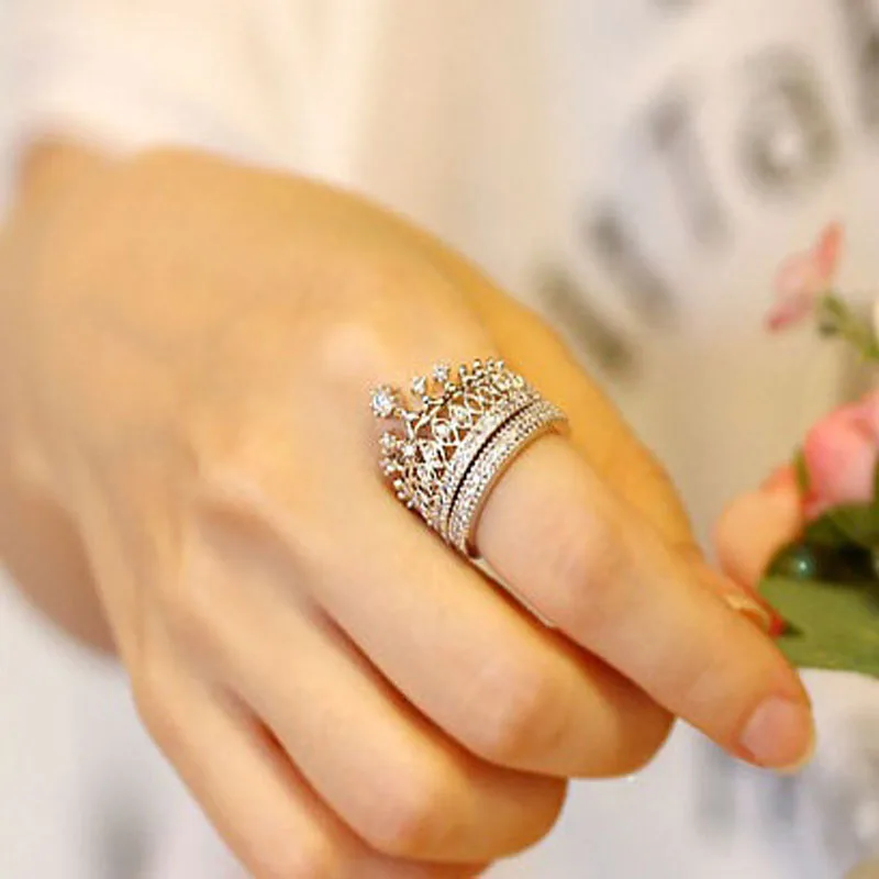 New fashion accessories jewelry Top quality crystal Imperial crown finger ring set for women girl nice gift R1490|fashion set|ring setrings |