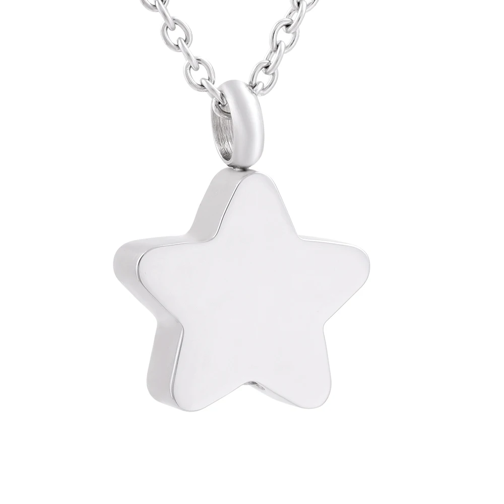 

IJD9829 High Polished 316L Stainless Steel Star Memorial Urn Jewelry Engravable Blank Cremation Keepsake Ashes Pendant Necklace