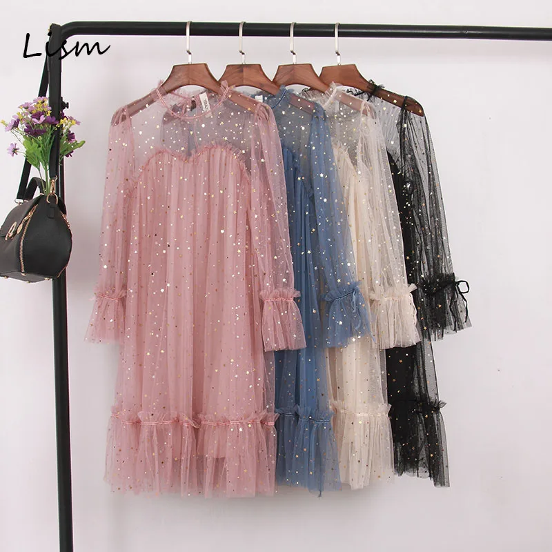 Женское прозрачное Сетчатое платье LISM элегантное ТРАПЕЦИЕВИДНОЕ Платье макси с