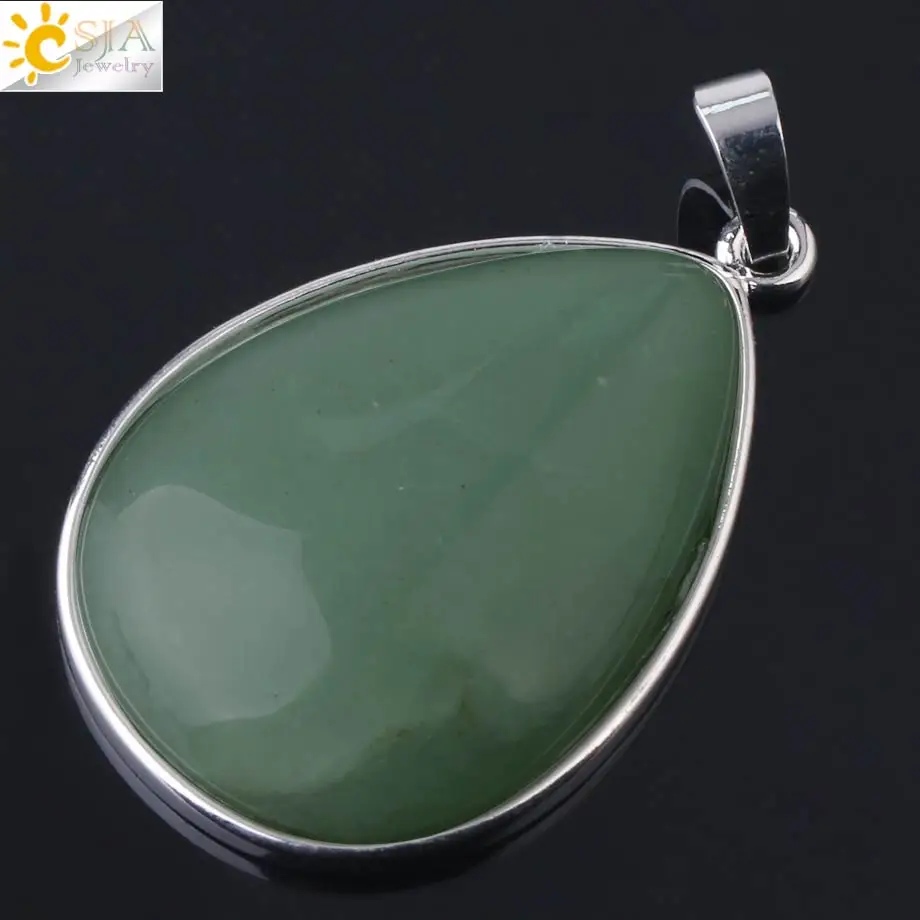 Aventurine Pendant CSJA подвески из натурального камня тигровый глаз розовый кварц Фиолетовый Кристалл Lapis ОЖЕРЕЛЬЕ капли воды плоские бусины для женщин Исцеление ювелирные изделия F982 - Окраска металла: Aventurine Pendant