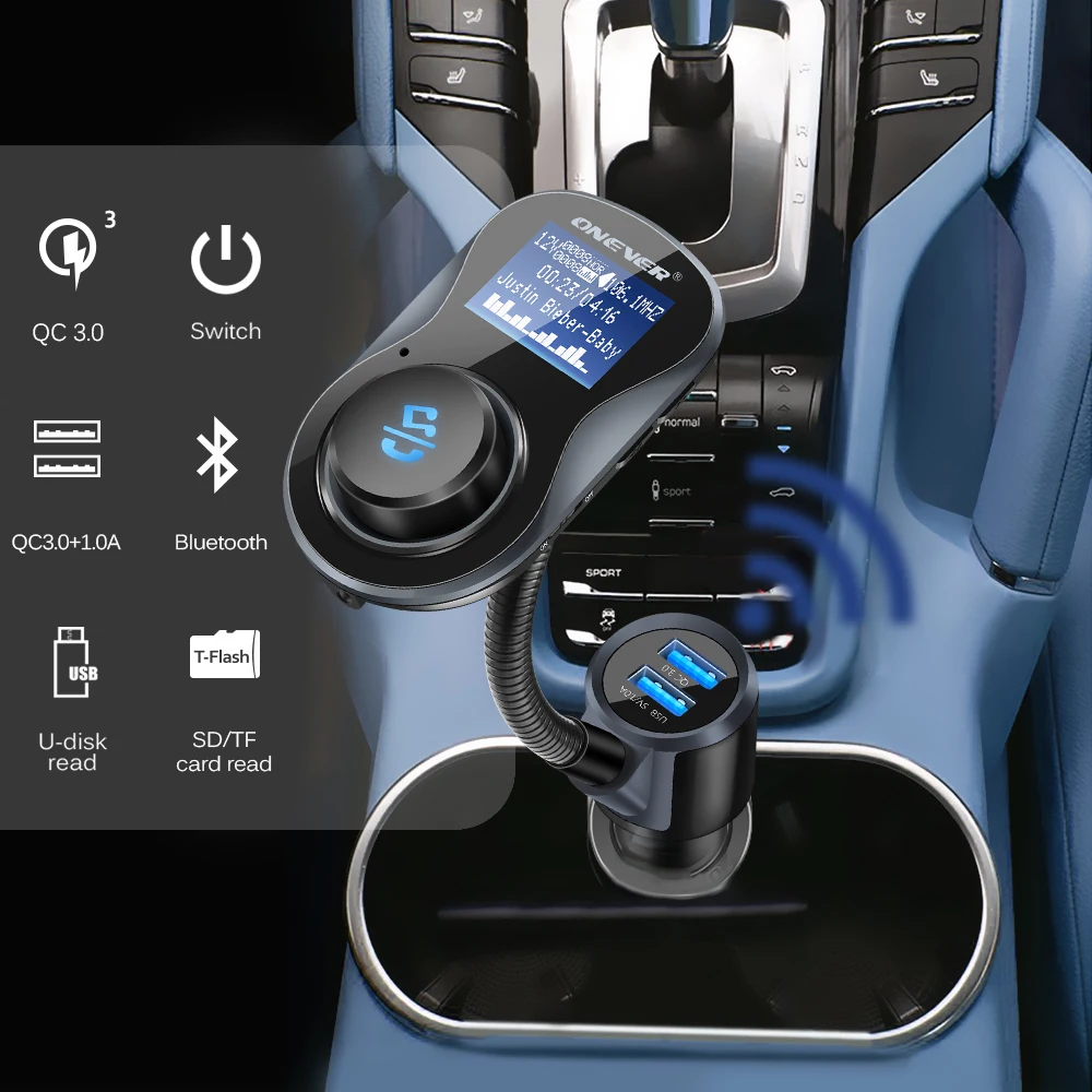 FM передатчик Bluetooth автомобильный комплект поддержка QC3.0 Быстрая зарядка TF карта U