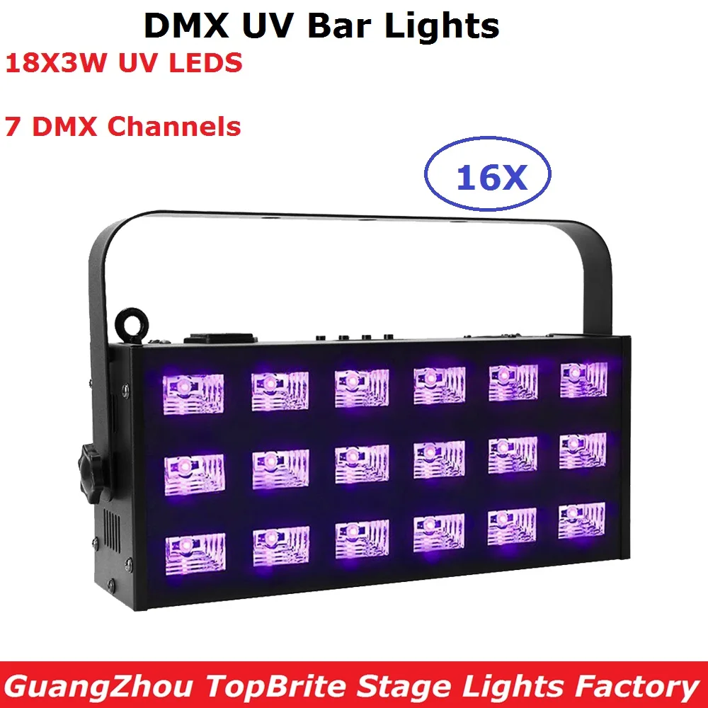 

16X Бесплатная доставка DMX мыть бар огни 18X3W УФ одноцветные светодиодные прожекторы 110-240V Профессиональный Сценический Dj эффект света