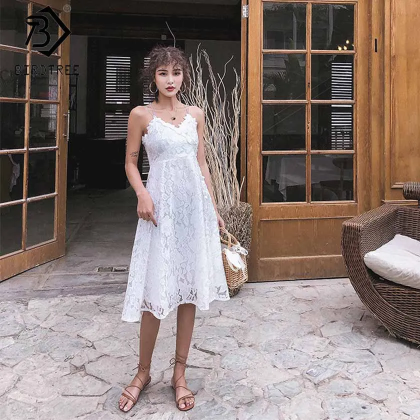 2019 Новое поступление летнее женское кружевное платье с открытой спиной на