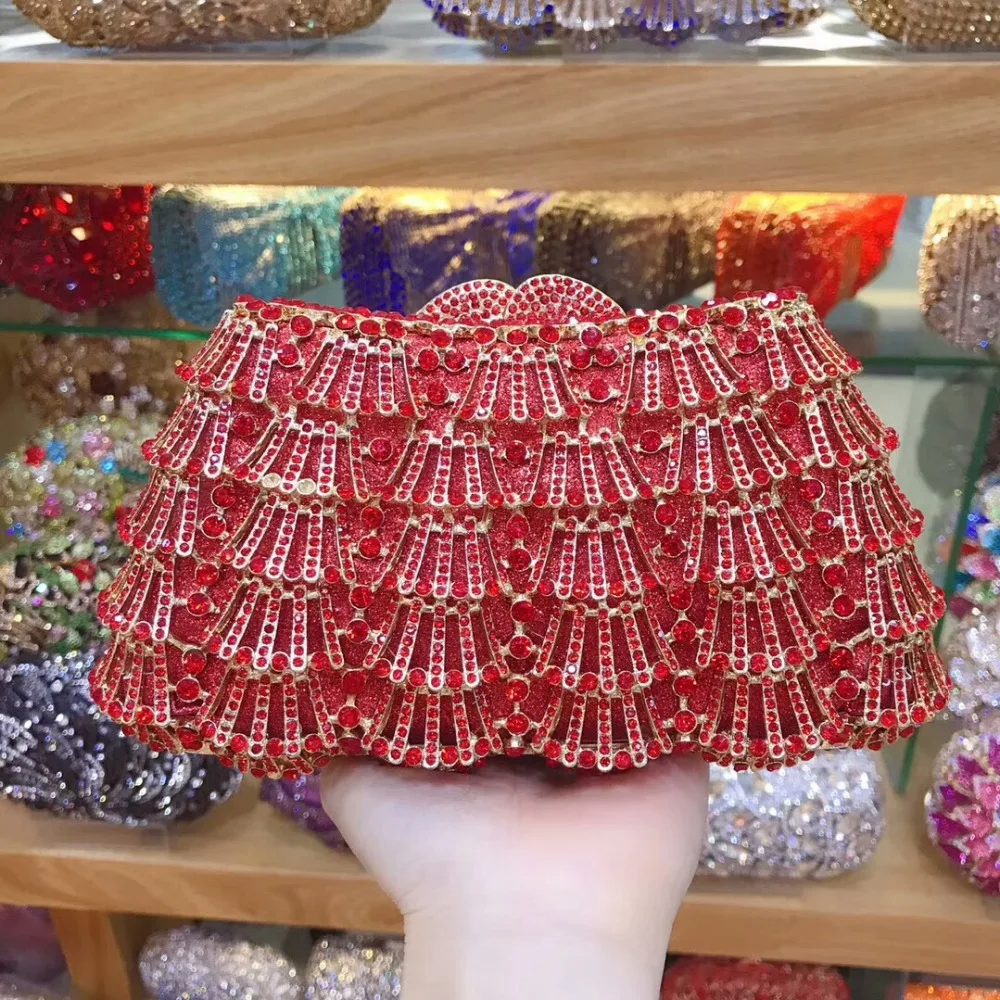Женская сумка с цветными стразами вечерние сумки Красный/золотой кошелек на