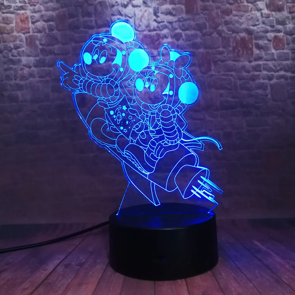 3D космический Микки Минни Маус мыши космонавты и ракеты фигурка 7 цветов ночной