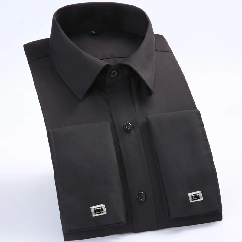 fs05 black solid FillenGudd размера плюс 6XL французские запонки для рубашки мужские полосатые однотонные модные роскошные большие 5XL деловые рубашки мужская одежда - Цвет: fs05 black solid