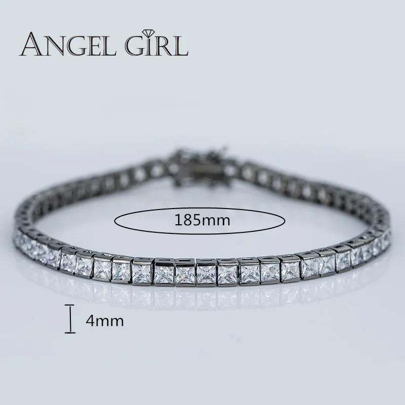 Модный Теннисный браслет Angel Girl с квадратной огранкой принцессы 3А + 4 мм CZ