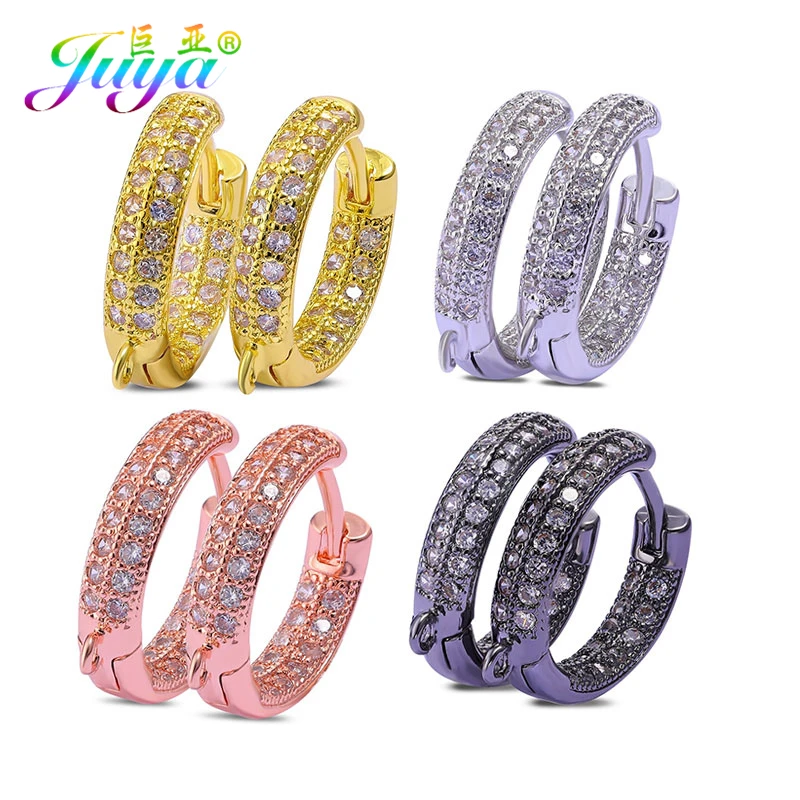 Серьги кольца Juya с фианитами золотистые/Серебристые застежки крючки для сережек