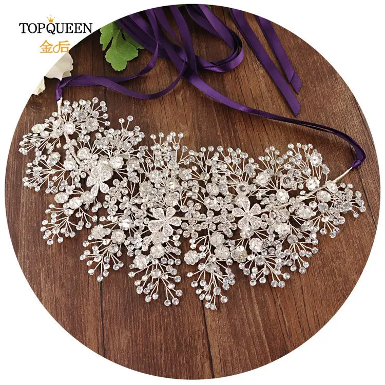 Purple ribbon TOPQUEEN SH240 аксессуар для свадебного платья серебряный пояс для платьев подружки невесты Стразы сплав Цветочный Пояс для вечернего платья - Цвет: Purple ribbon