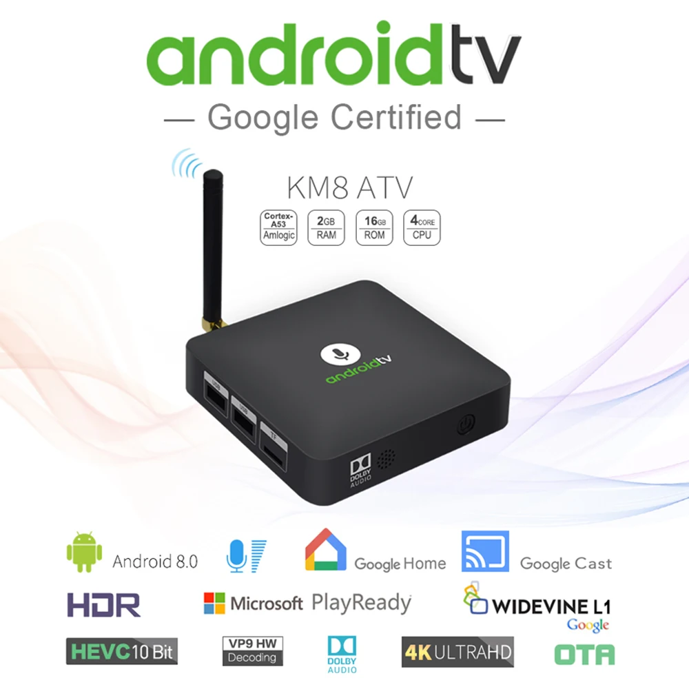 ТВ приставка MECOOL KM8 ATV Smart Android 8 0 ИК пульт дистанционного управления S905X 2 ГБ/16 Гб