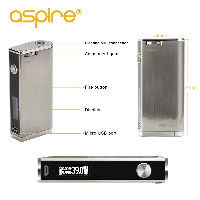 Электронная сигарета Mod Aspire Pegasus 70 Вт TC поле 0 86 дюймов дисплей Вдыхание пара Fit RTA