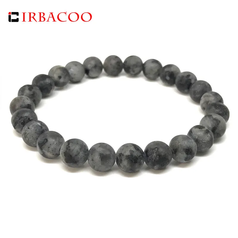 IRBACOO 2020 Fashion Men Bracelet Simple 8mm Matte Gray Stone Bead For Jewelry Gift |