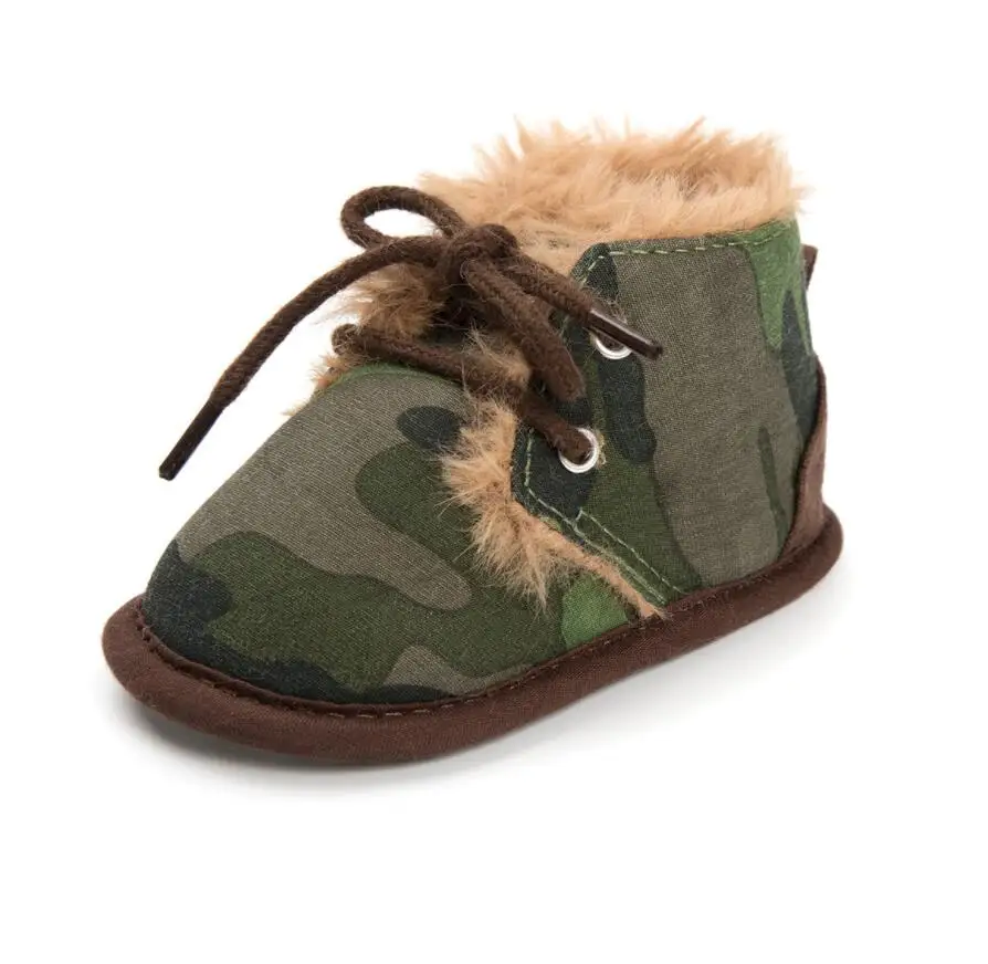 Newborn Baby Winter Shoes Boots Crib Bebe Girls Kids Boys First Walkers Super Warm Snowfield Soft Soled Lace Up Sneakers Booty - Цвет: Camouflage