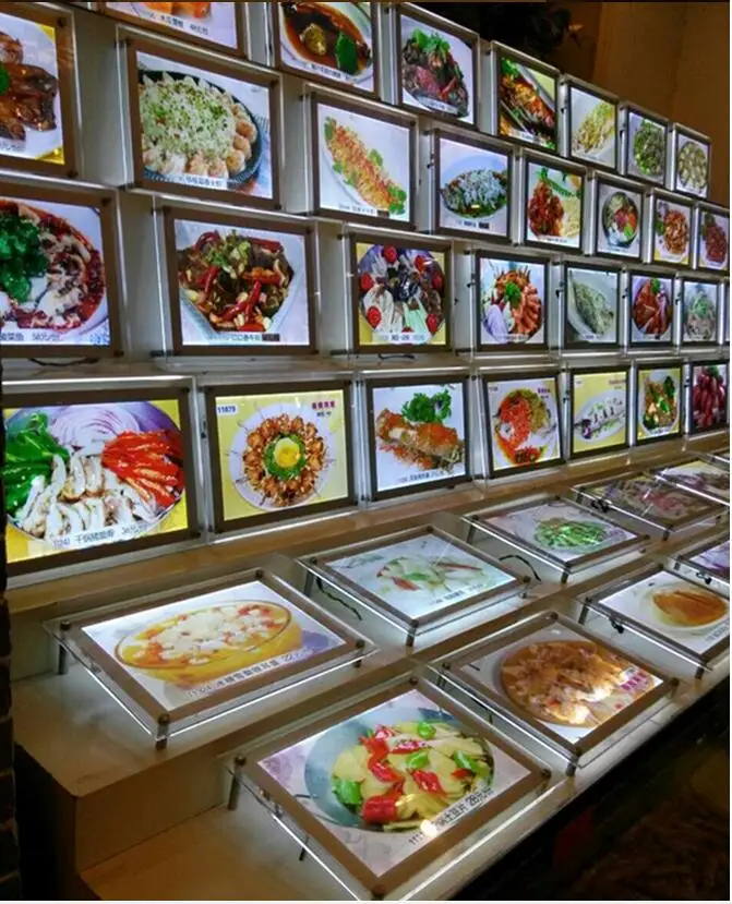 

2016 New advertising silver color acrylic crystall led photo lightbox, a3 size fast food restaurant menu board