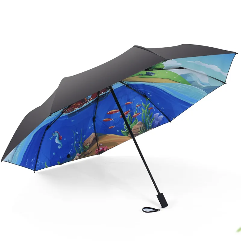 

Cartoon 3 Folding Umbrella Clear Sun Umbrellas Sombrillas Uv Con Proteccion Solar Girls Umbrellas