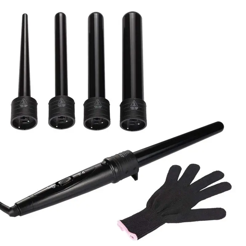 5 in 1 Hair Curler Curling Wand Set Tongs Iron with Interchangeable Barrels and Heat Resistant Glove - Black | Красота и здоровье
