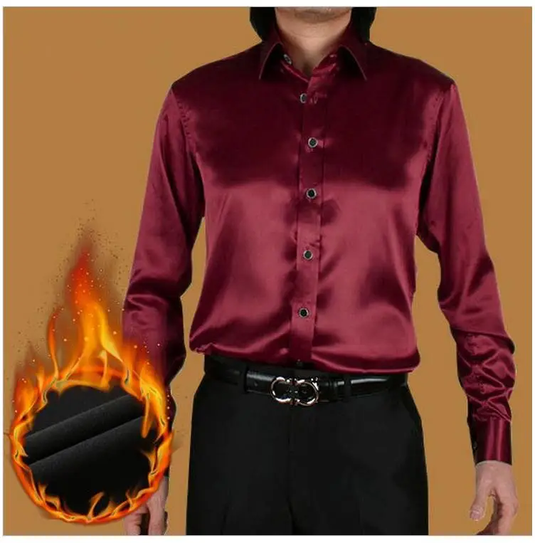 Мужская шелковая рубашка с длинным рукавом темно синяя утепленная под смокинг в