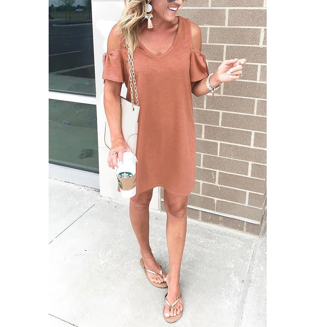 2019 женщины холодное плечо летнее платье больших размеров v образным вырезом с