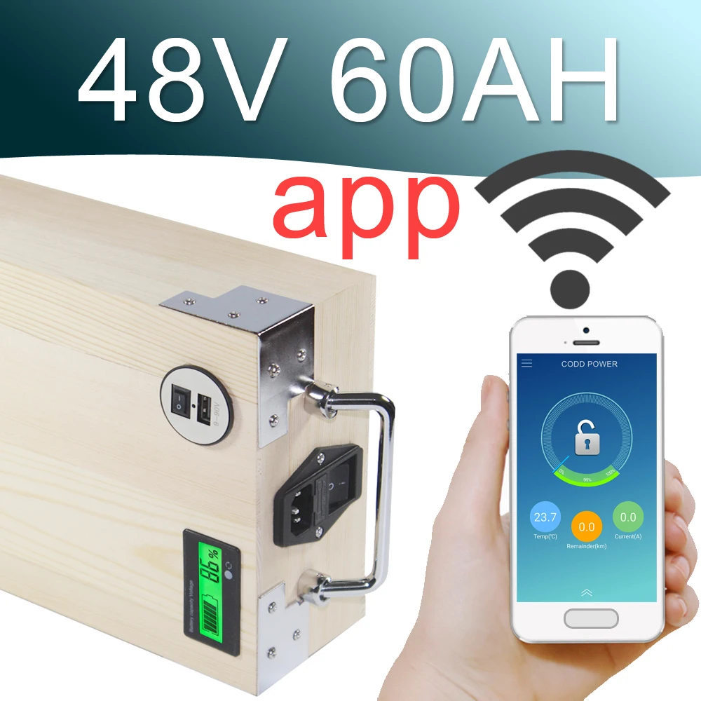 48V 60AH приложение литий ионный Электрический велосипед Батарея телефона