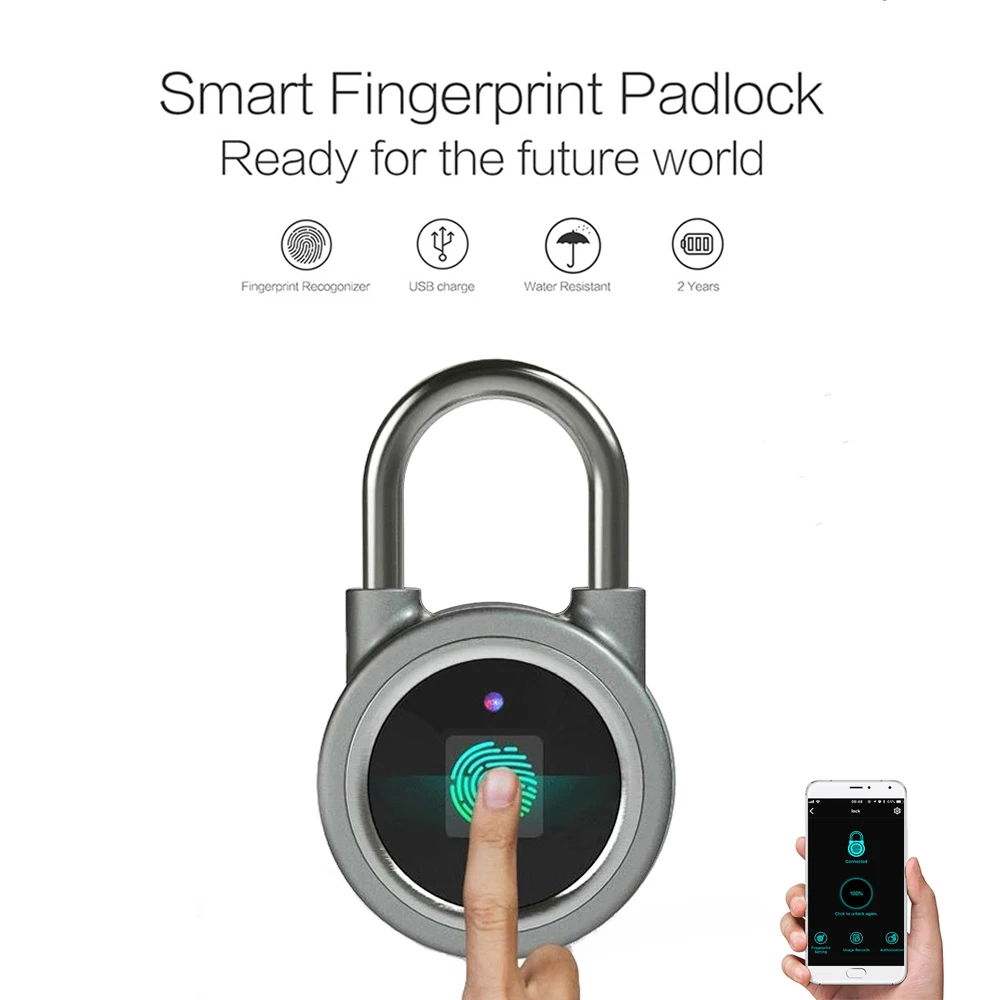 Мини-замок отпечатков пальцев Bluetooth водонепроницаемый БЕСКЛЮЧЕВОЙ цифровой