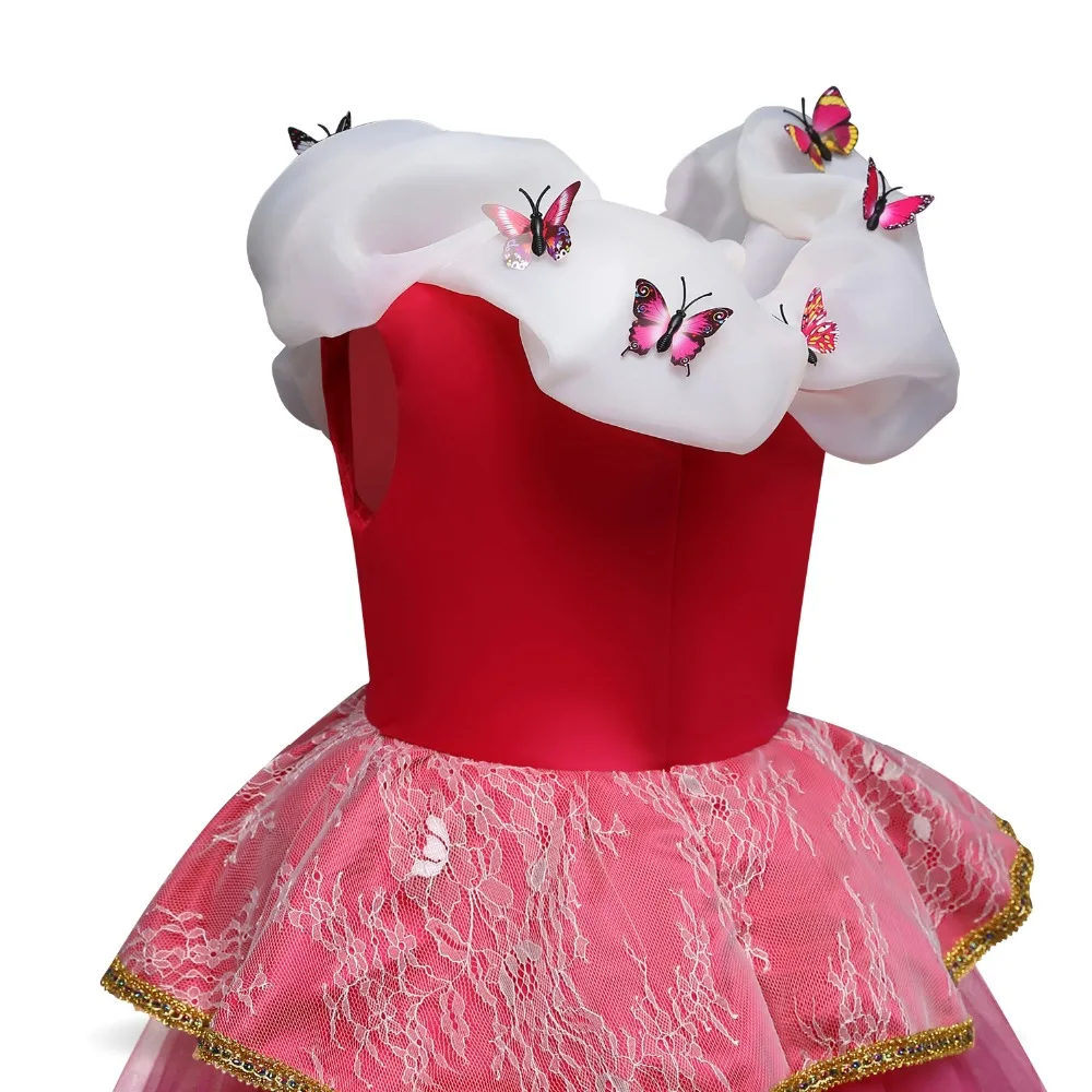 PaMaBa Deluxe Kid Pageant Gowns Fancy Sleeping Beauty Princess Dress for Girl Butterflies Decorations Sleeveless Aurora Costume | Детская