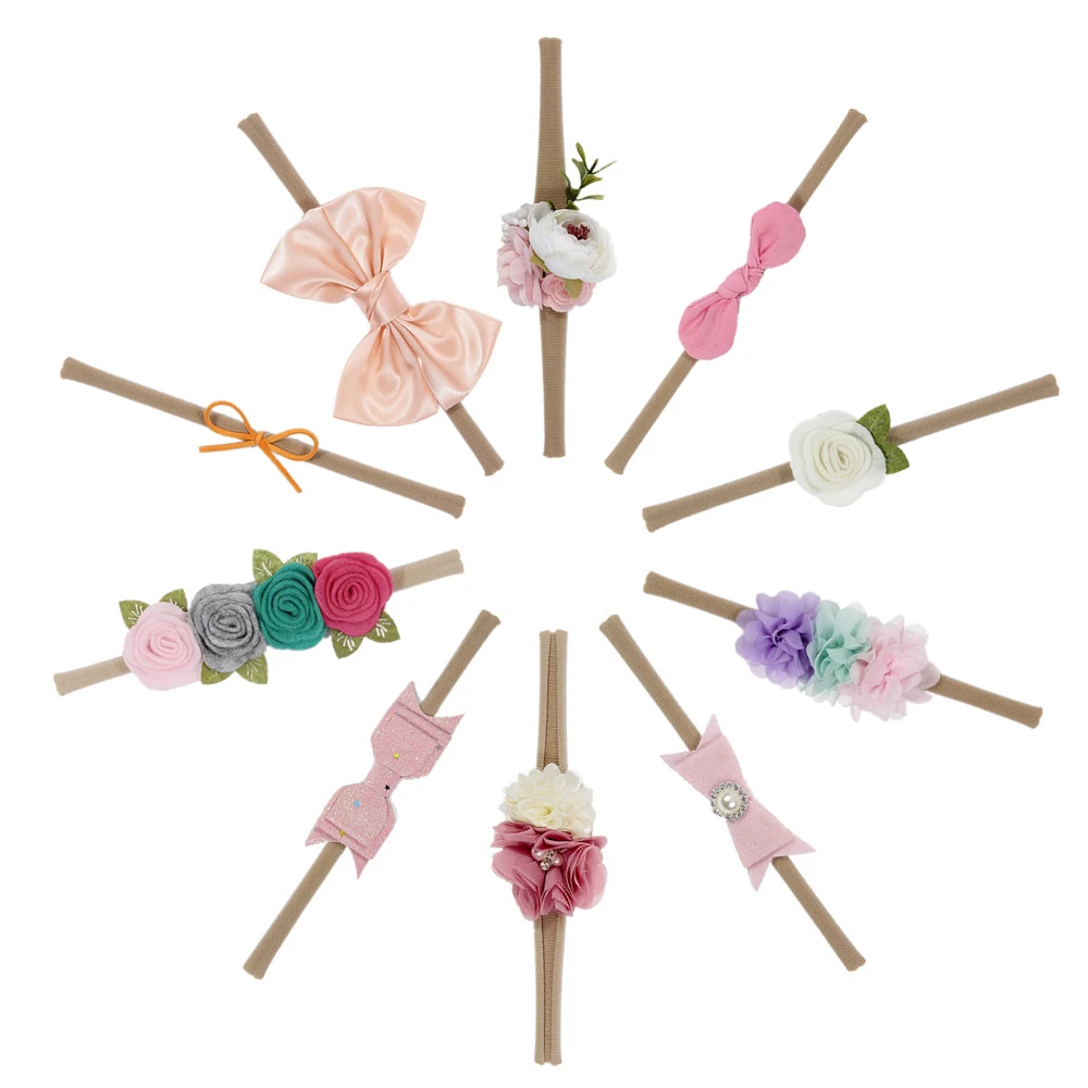 

Nishine 10pcs/lot Newborn Hair Bows Flower Headband Elastic Kids Handmade Headbands Set Hair Accessories Birthday Gift