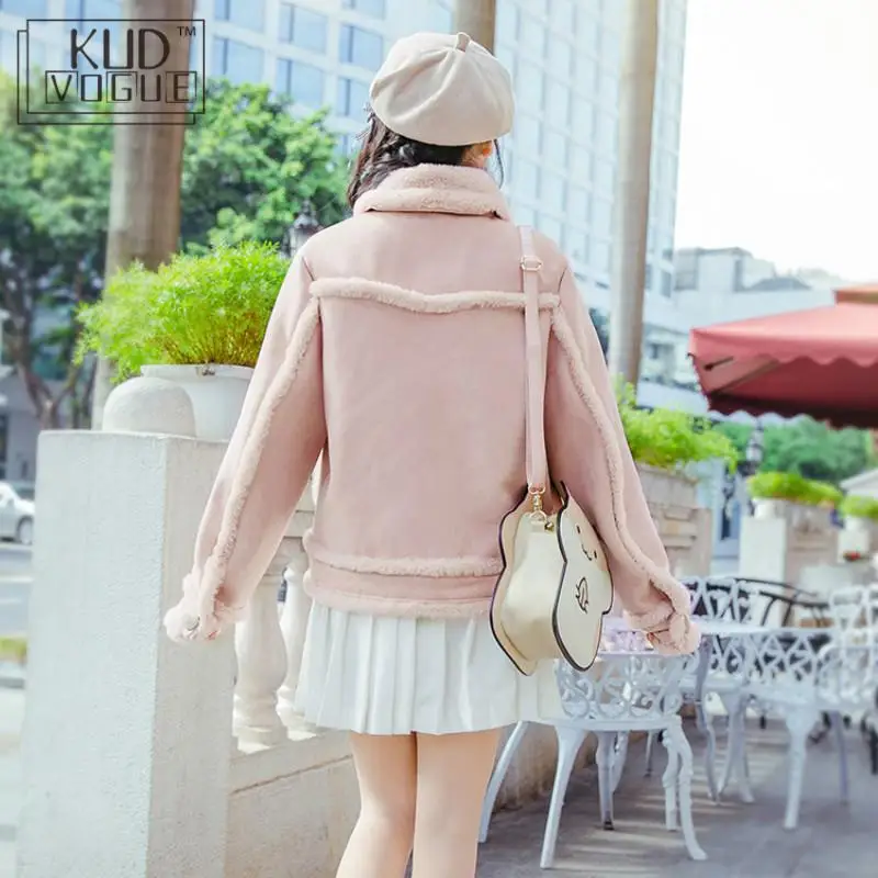 Зимнее замшевое меховое женское короткое пальто 2018 розовая модная куртка для