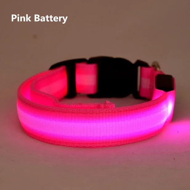 Светодиодный ошейник для собак Honden Halsband с питанием от батареи или USB Перезаряжаемый поводок для собак люминесцентный воротник Перро мигающий A02 - Цвет: pink battery