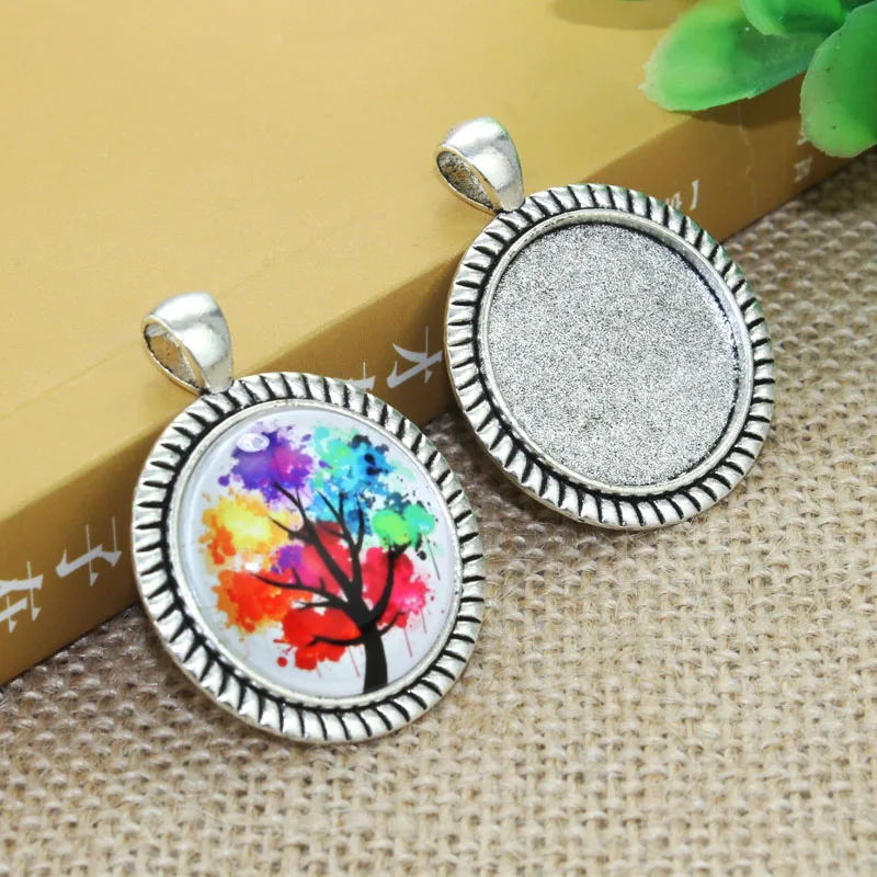 

5pcs 25mm Inner Size Zinc alloy Simple Necklace Pendant Cameo Cabochon Base Base Tray Bezel Blank F-031107