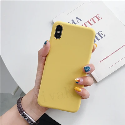 Цвет: желтый Однотонный силиконовый чехол s для iphone XR X XS Max 11 Pro 6 6S 7 8 Plus 5 5S SE чехол карамельный цвет мягкий простой чехол для телефона - Цвет: Цвет: желтый