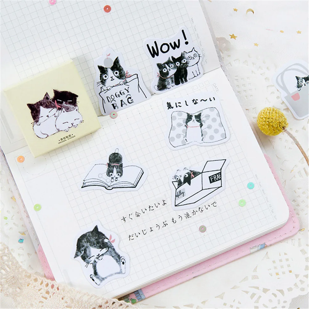 45 шт. черно-белые наклейки для кошек Kawaii Канцелярские товары Papeleria DIY Скрапбукинг