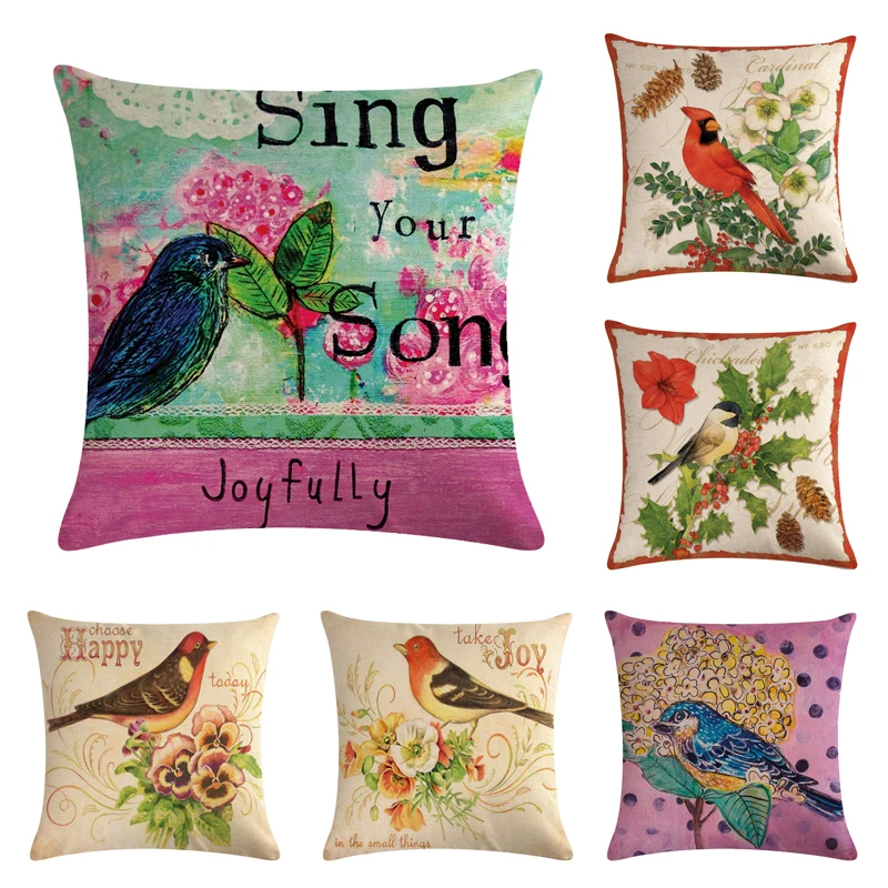 

Наволочка для дома, милая наволочка для подушки из хлопка и льна, наволочка для подушки с птицами, дивана, спальни, декоративная наволочка 45*...