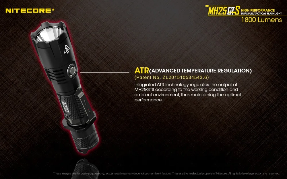 NITECORE MH25GTS 1800LM Тактический CREE XHP35 HD светодиодный водонепроницаемый высокоэффективный тактический фонарь для улицы+ аккумулятор 18650